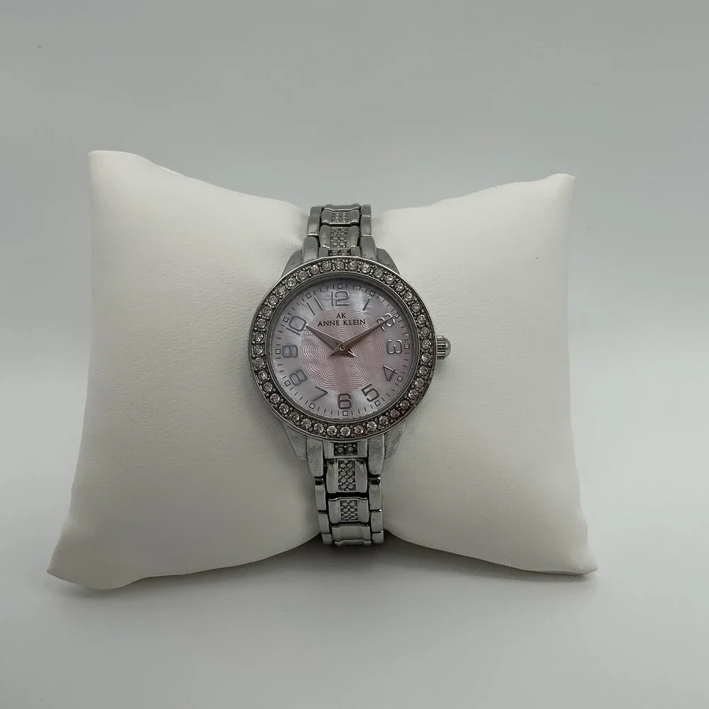Anne Klein 10/9609 Womens Watch 31mm Pink Crystals Silver Tone New Battery 6